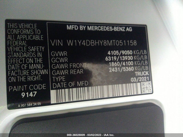 2021 Mercedes-Benz Sprinter, VIN: W1Y4DBHY8MT051158