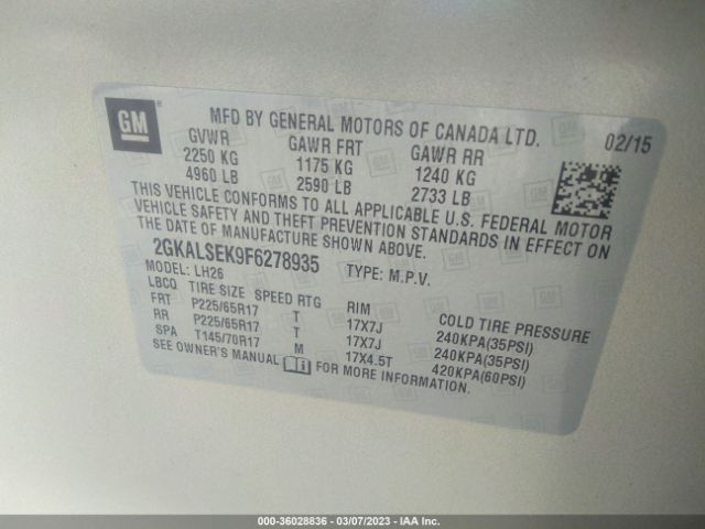 2GKALSEK9F6278935 GMC Terrain Slt