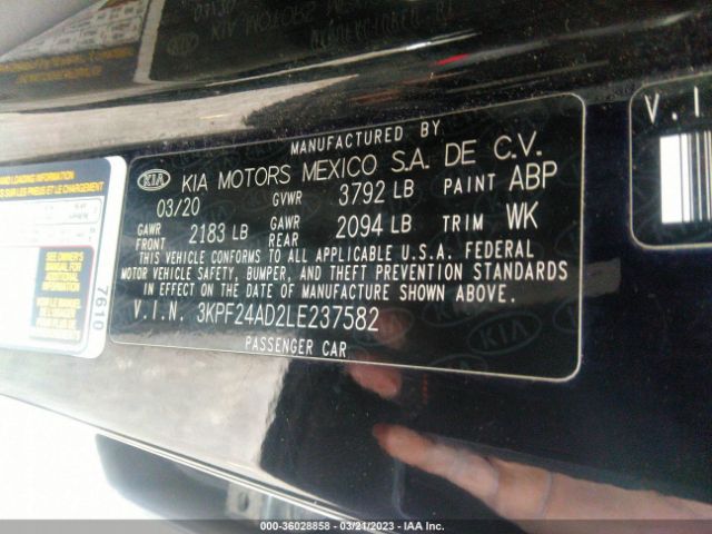 3KPF24AD2LE237582 KIA Forte Lxs