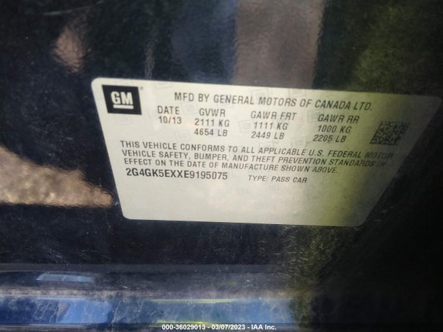 2014 BUICK REGAL VIN: 2G4GK5EXXE9195075