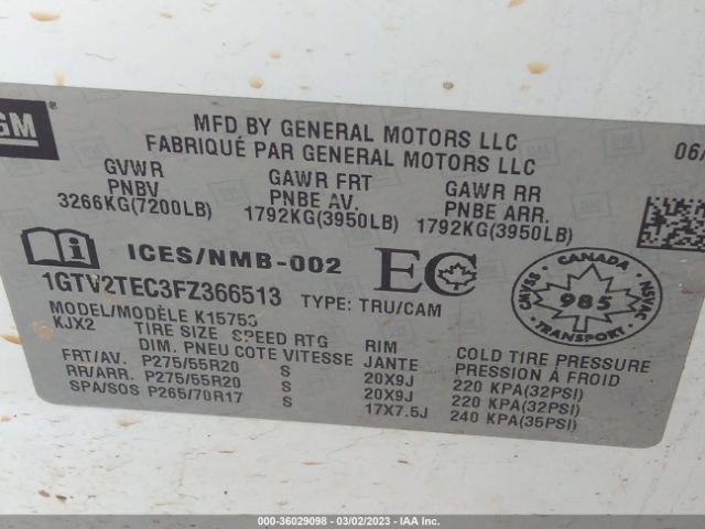 1GTV2TEC3FZ366513 GMC SIERRA 1500