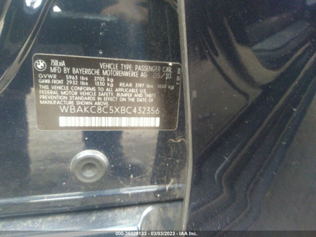 BMW 7 Series 750li Xdrive 2011 WBAKC8C5XBC432356 Image 10