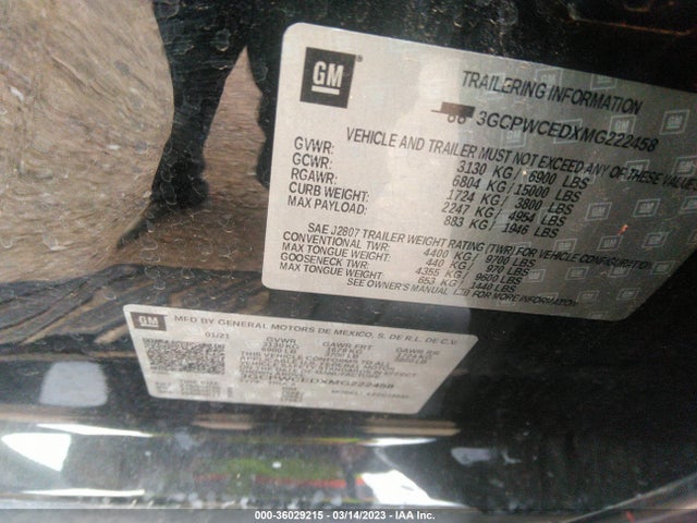 2021 CHEVROLET SILVERADO 1500 LT VIN: 3GCPWCEDXMG222458