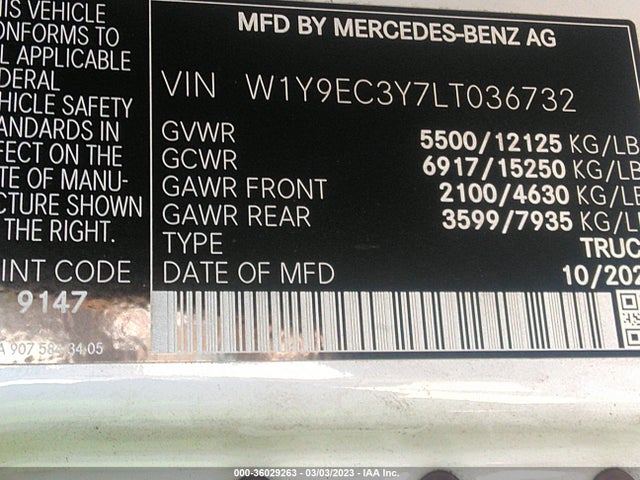 2020 Mercedes-Benz Sprinter, VIN: W1Y9EC3Y7LT036732