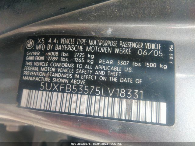 5UXFB53575LV18331 BMW X5 4.4I
