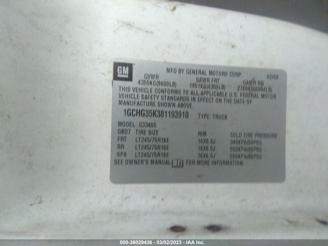 Chevrolet EXPRESS CARGO VAN 2008 1GCHG35K381193910 Image 10