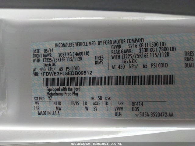 2015 Ford E-Series, VIN: 1FDWE3FL8EDB09512