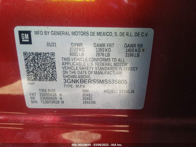 Chevrolet BLAZER RS 2021 3GNKBERS5MS535805 Image 9