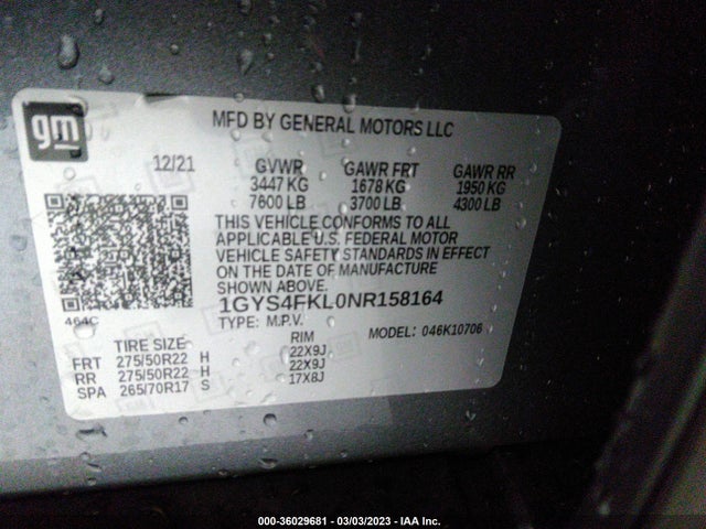 2022 Cadillac Escalade, VIN: 1GYS4FKL0NR158164