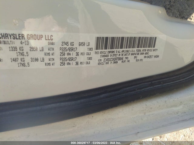 2013 DODGE GRAND CARAVAN SXT VIN: 2C4RDGCGXDR758646
