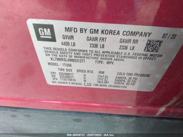 Chevrolet Trailblazer Lt 2021 KL79MRSL4MB031377 Image 9