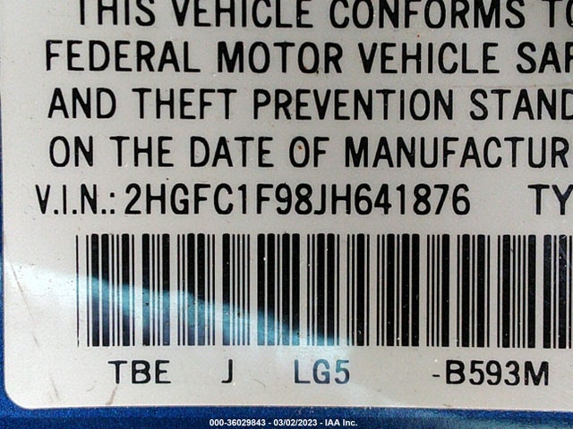 Honda CIVIC SEDAN 2018 2HGFC1F98JH641876 Image 9