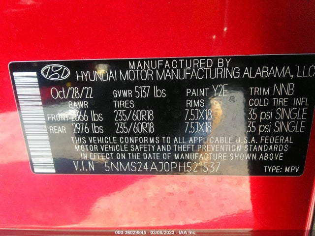 2023 Hyundai Santa Fe, VIN: 5NMS24AJ0PH521537