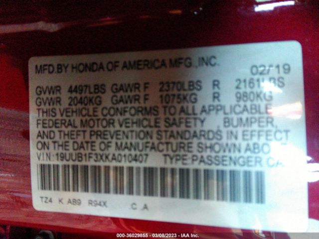 19UUB1F3XKA010407 Acura TLX