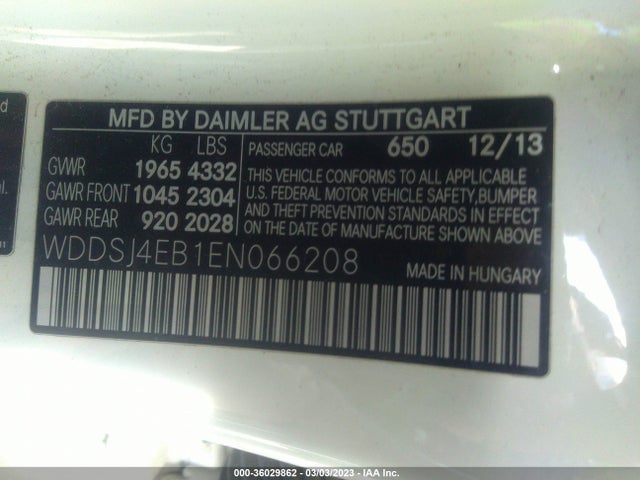 WDDSJ4EB1EN066208 Mercedes-Benz Cla-class Cla 250
