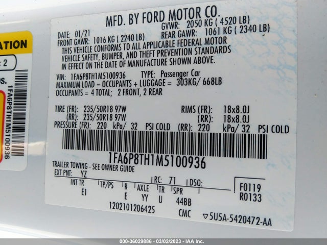 2021 Ford Mustang, VIN: 1FA6P8TH1M5100936