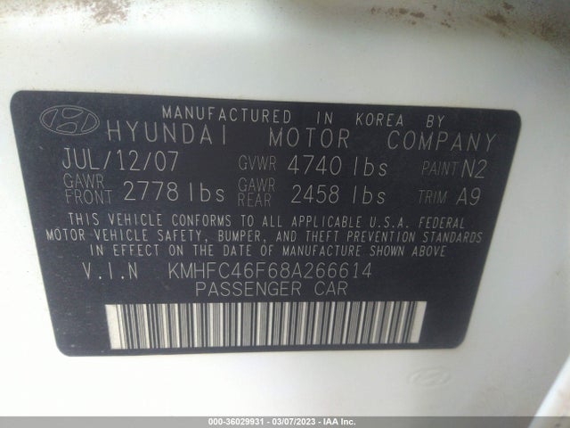 2008 HYUNDAI AZERA LIMITED VIN: KMHFC46F68A266614