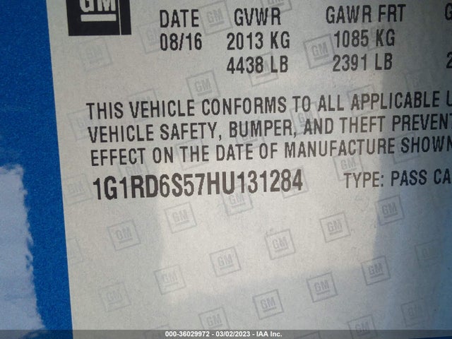 2017 Chevrolet Volt, VIN: 1G1RD6S57HU131284