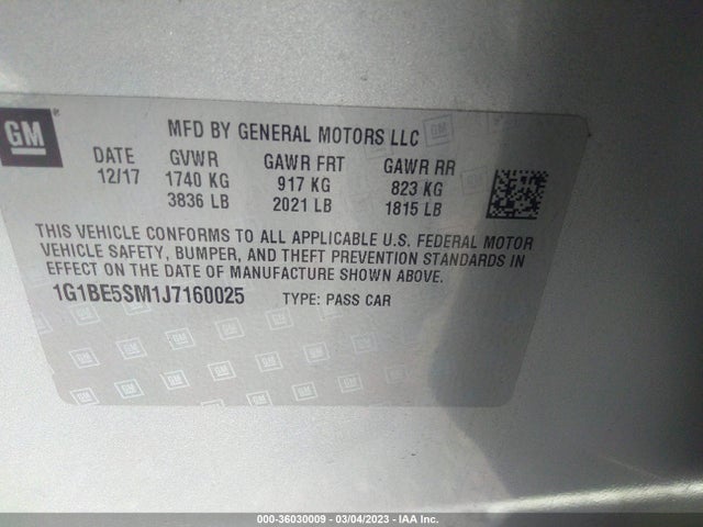 Chevrolet CRUZE LT 2018 1G1BE5SM1J7160025 Image 9