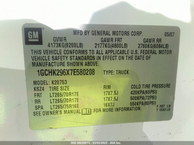 Chevrolet SILVERADO 2500HD 2007 1GCHK296X7E580208 Image 11