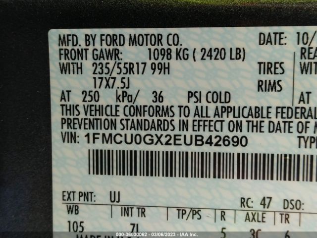 1FMCU0GX2EUB42690 Ford ESCAPE SE