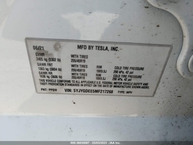 5YJYGDEE5MF217268 Tesla Model Y Long Range