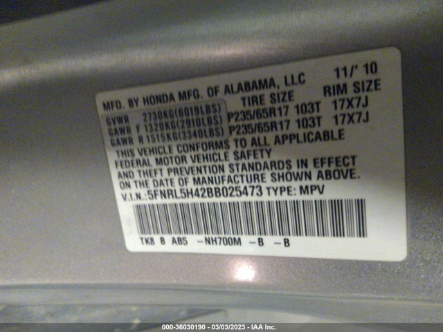 Honda ODYSSEY EX 2011 5FNRL5H42BB025473 Image 10