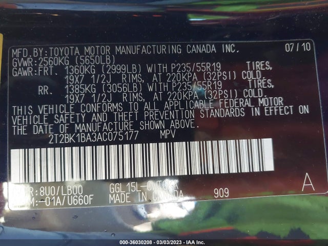 2T2BK1BA3AC075177 Lexus RX 350