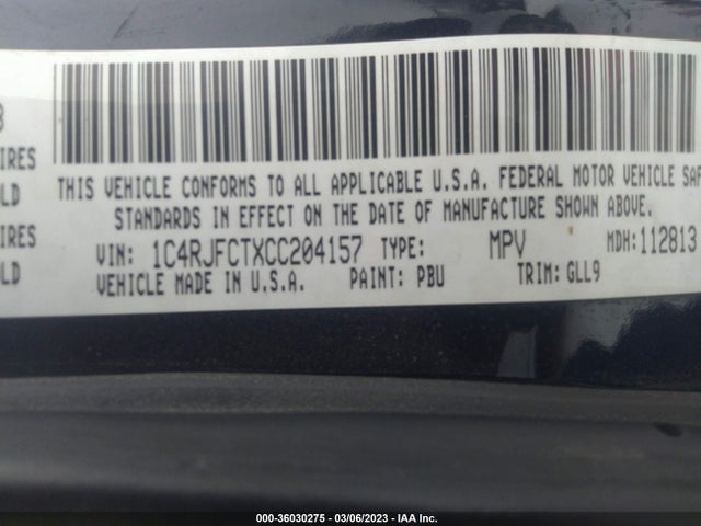 2012 JEEP GRAND CHEROKEE OVERLAND VIN: 1C4RJFCTXCC204157