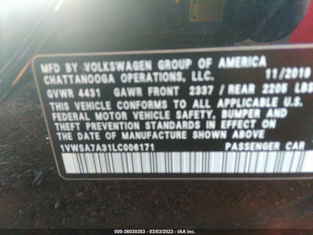 1VWSA7A31LC006171 Volkswagen Passat 2.0t Se