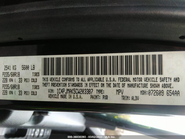 2012 JEEP LIBERTY SPORT LATITUDE VIN: 1C4PJMAK5CW203387