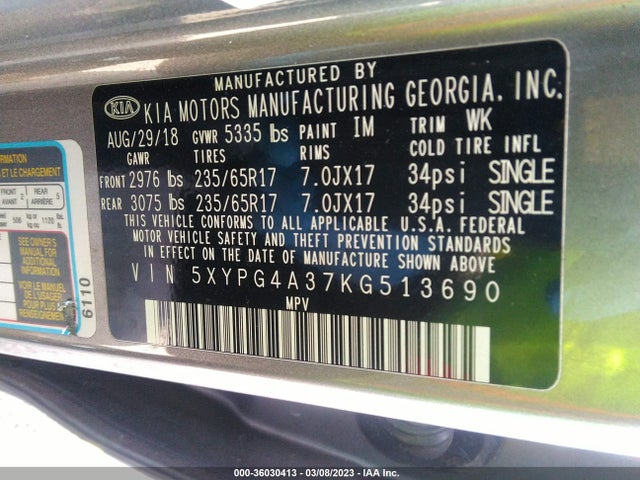 KIA SORENTO LX 2019 5XYPG4A37KG513690 Image 9