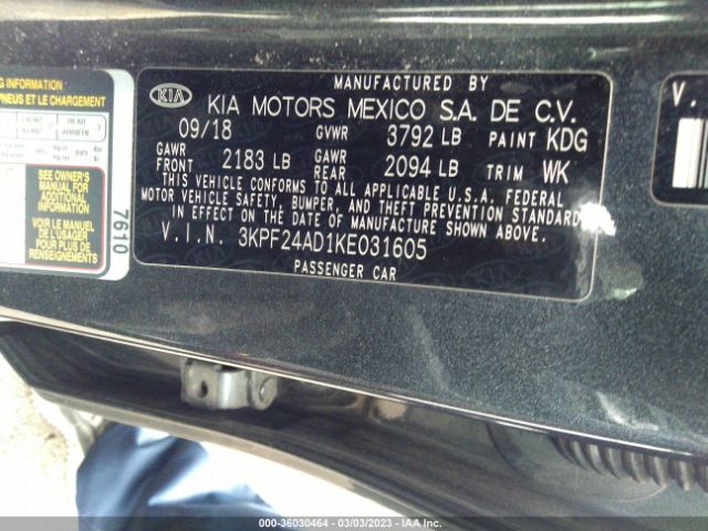 3KPF24AD1KE031605 KIA Forte Lxs