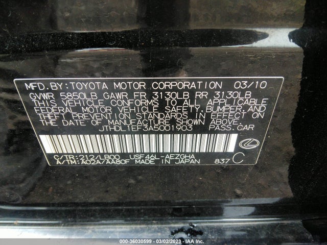 Lexus Ls 460 L 2010 JTHDL1EF3A5001903 Image 9
