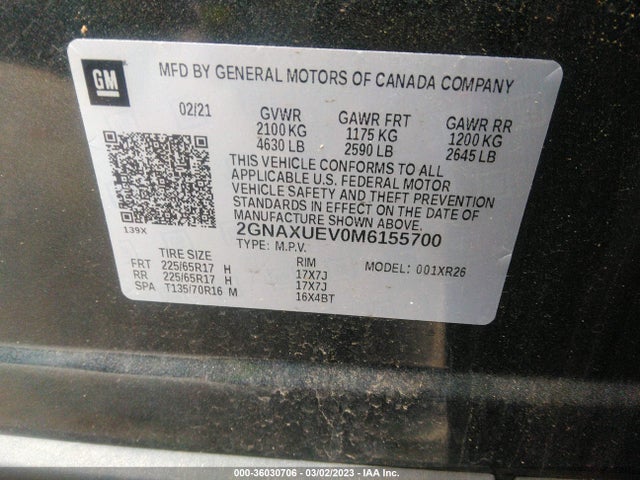Chevrolet EQUINOX LT 2021 2GNAXUEV0M6155700 Image 9