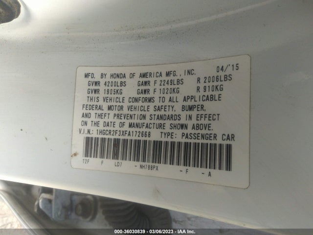 Honda Accord Sedan Lx 2015 1HGCR2F3XFA172668 Image 9