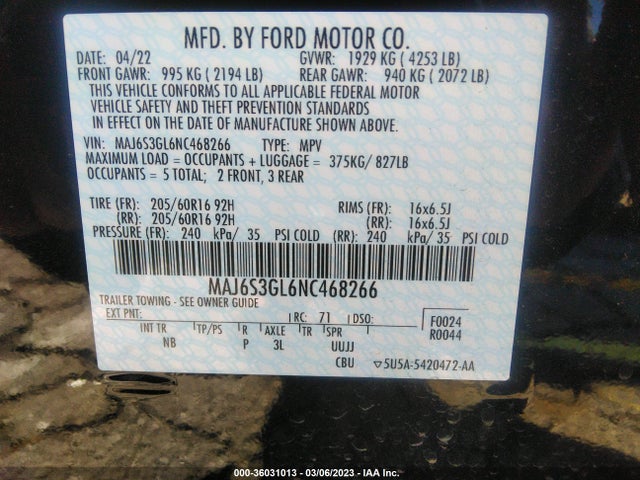 2022 Ford Ecosport, VIN: MAJ6S3GL6NC468266