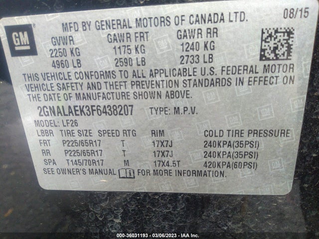 Chevrolet EQUINOX LS 2015 2GNALAEK3F6438207 Image 10
