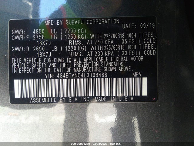 Subaru Outback Limited 2020 4S4BTANC4L3108466 Image 11