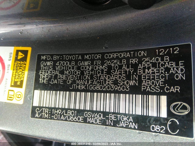 Lexus Es 350 4dr Sdn 2013 JTHBK1GG8D2039603 Image 9