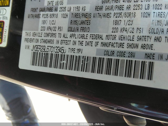 2007 MAZDA CX-7 GRAND TOURING VIN: JM3ER29L670133450