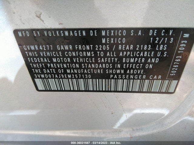 Volkswagen JETTA SEDAN 2014 3VWD07AJ9EM257130 Image 9