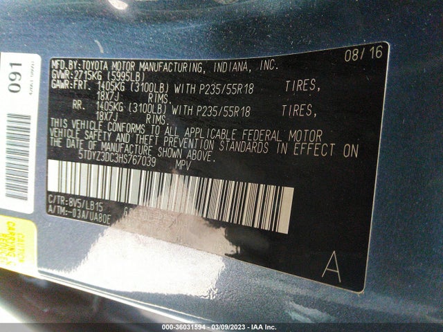 Toyota Sienna Xle Auto Access 2017 5TDYZ3DC3HS767039 Image 10