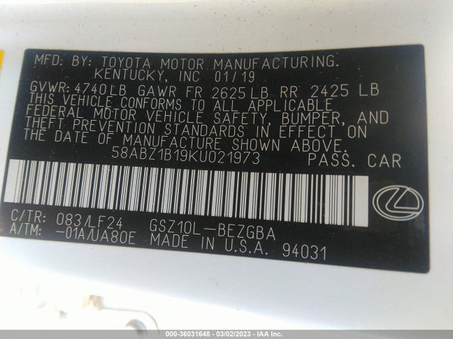 58ABZ1B19KU021973 Lexus Es Es 350