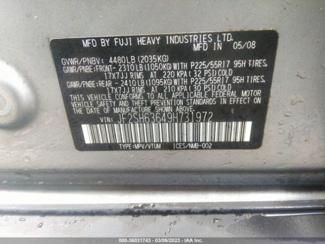 JF2SH63649H731972 Subaru Forester X W/prem/all-weather
