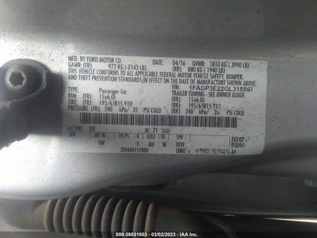 Ford FOCUS S 2016 1FADP3E22GL315597 Image 9