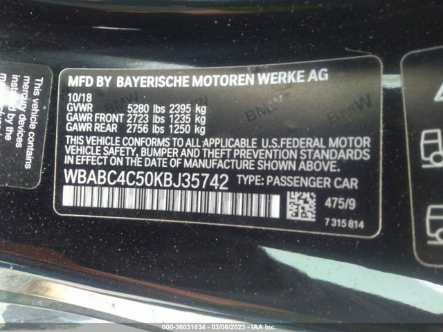 2019 BMW 8 Series, VIN: WBABC4C50KBJ35742