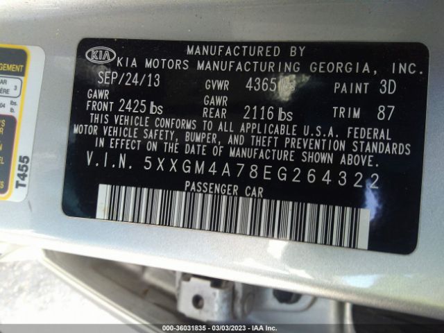 5XXGM4A78EG264322 KIA Optima Lx