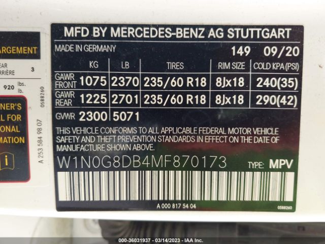 W1N0G8DB4MF870173 Mercedes-Benz Glc Glc 300