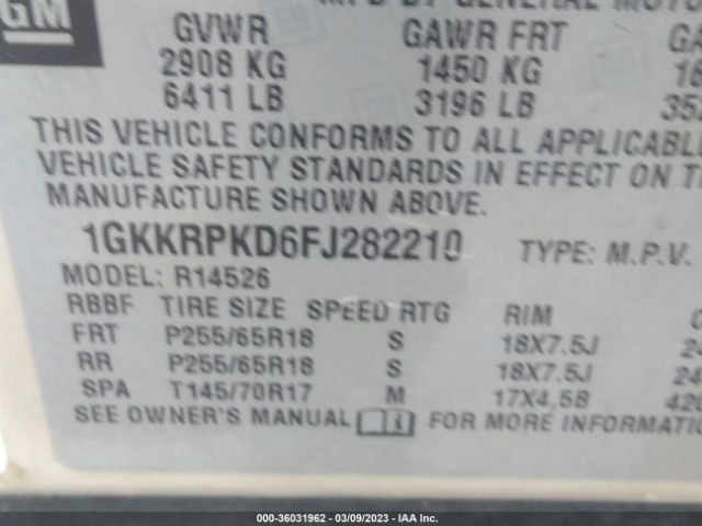 1GKKRPKD6FJ282210 GMC ACADIA SLE